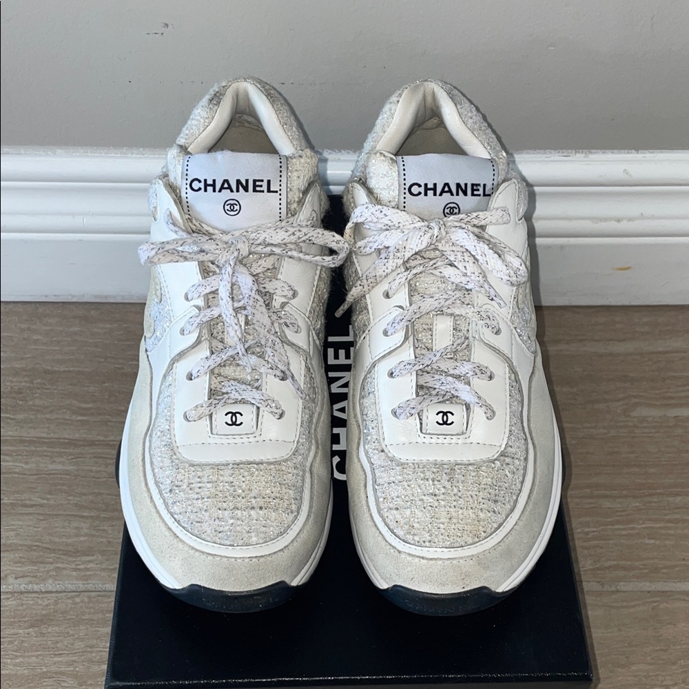 CHANEL WOMENS Cream and White Sneakers